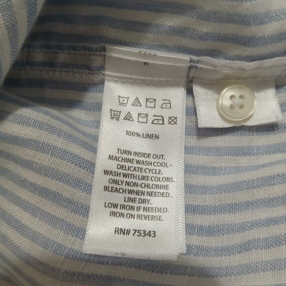 Panama Jack Blue and White Stripe Short-Sleeved Button-Up Shirt 100% Linen XL - Picture 9 of 10